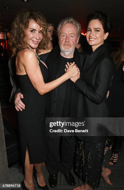 Giannina Facio, Sir Ridley Scott and Katherine Waterston attend the World Premiere after party of "Alien: Covenant" at Quaglino's on May 4, 2017 in...