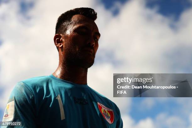 Goalkeeper, Jonathan Torohia of Tahati looks on during the FIFA Beach Soccer World Cup Bahamas 2017 quarter final match between Paraguay and Tahiti...