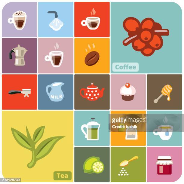 essen knolling - geröstete kaffeebohne stock-grafiken, -clipart, -cartoons und -symbole