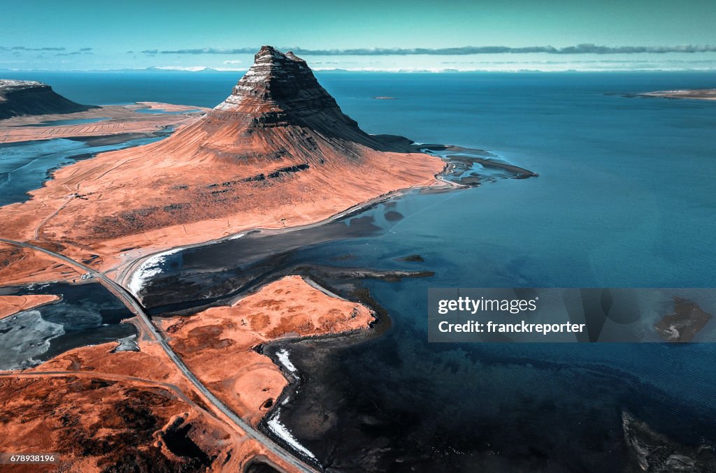 Aerial view of the Kirkjufell mountain