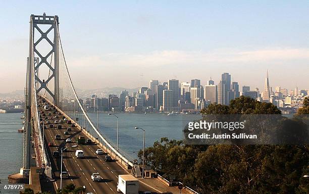 The western span of the San Francisco Bay Bridge and San Francisco skyline seen November 2, 2001. Bridge security in California has been stepped up...