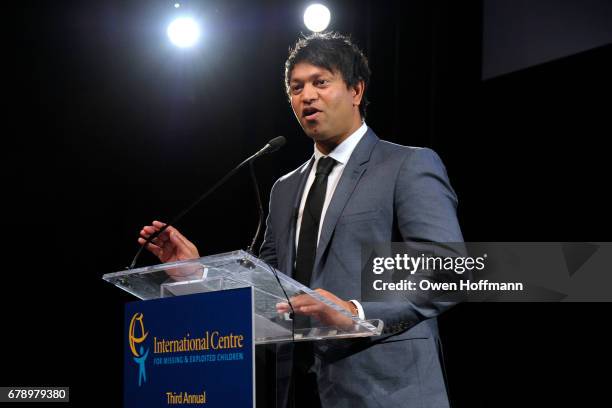 Saroo Brierley speaks at International Centre for Missing & Exploited Children 2017 Gala for Child Protection at Gotham Hall on May 4, 2017 in New...