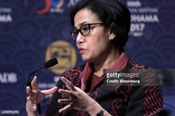 Sri Mulyani Indrawati, Indonesia's finance minister, speaks during the 50th Asian Development Bank Annual Meeting in Yokohama, Japan, on Friday, May...