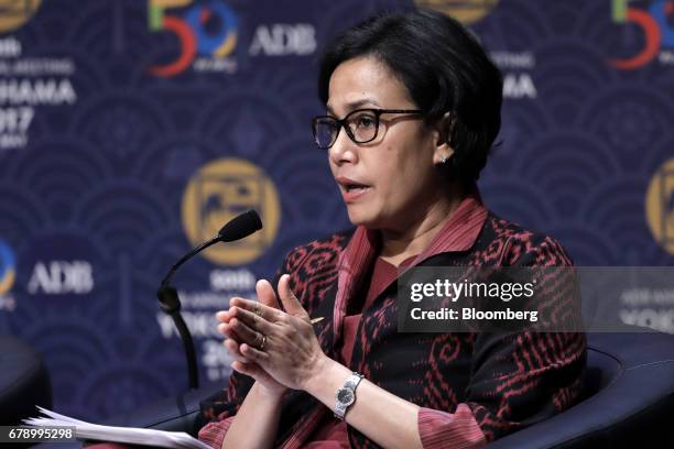 Sri Mulyani Indrawati, Indonesia's finance minister, speaks during the 50th Asian Development Bank Annual Meeting in Yokohama, Japan, on Friday, May...