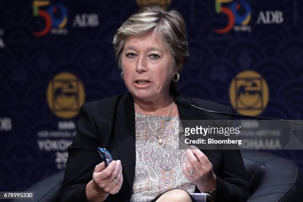 Tone Skogen, state secretary at Norway's ministry of foreign affairs, speaks during the 50th Asian Development Bank Annual Meeting in Yokohama,...