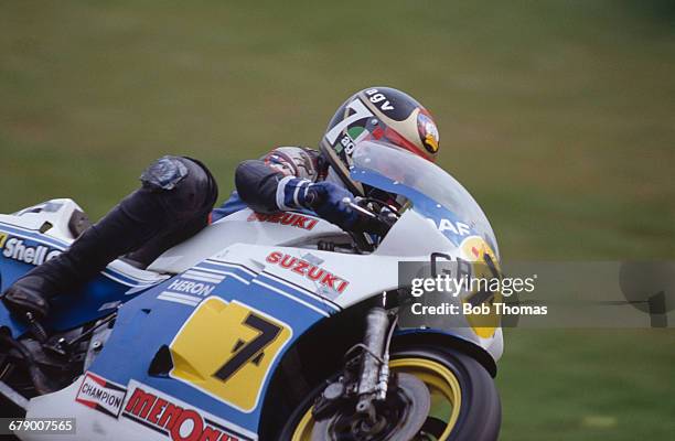 British racing motorcyclist Barry Sheene riding the Heron DAF Suzuki 500cc during the XIV TransAtlantic Challenge Motorcycle races at the Donington...