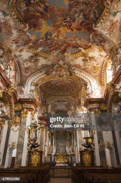 wilhering cistercian abbey and church, nave and ceiling - wilhering stock pictures, royalty-free photos & images