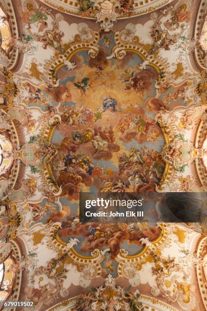wilhering cistercian abbey and church, nave and ceiling - wilhering stock pictures, royalty-free photos & images