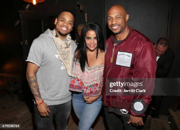 Mack Wilds, Anel Pla and Roc96 Founder Kareem "Biggs" Burke attend Roc96 x Madeworn Barney's Launch Event at Madeworn Studios on May 4, 2017 in Los...