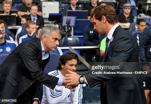 Chelsea manager Jose Mourinho and Tottenham Hotspur manager Andre Villas-Boas shake hands prior to kick-off