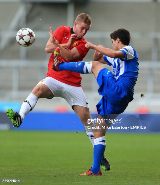 Manchester United's Sam Byrne and Real Sociedad's Roberto Olabe in action