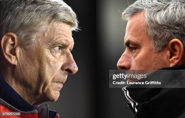 In this composite image a comparision has been made between Arsene Wenger, Manager of Arsenal and Jose Mourinho, Manager of Manchester United....