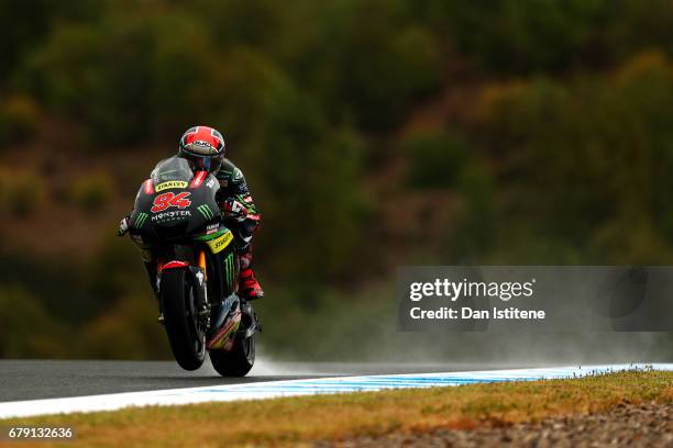 Jonas Folger of Germany and Monster Yamaha Tech 3 rides during free practice for the MotoGP of Spain at Circuito de Jerez on May 5, 2017 in Jerez de...