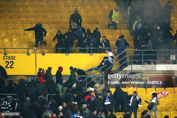 Austria Vienna and Zenit St Petersburg fans clash at the Ernst Happel Stadium