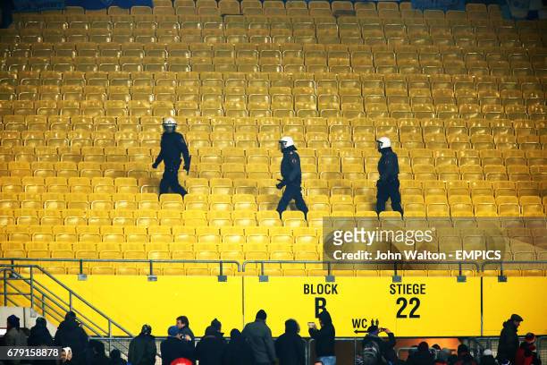 Police in the stands as Austria Vienna and Zenit St Petersburg fans clash at the Ernst Happel Stadium