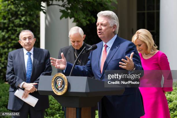 Pastor Jack Graham prayed, with Rabbi Marvin Hier, Cardinal Donald Wuerl, and Pastor Paula White, by his side, at the National Day of Prayer...