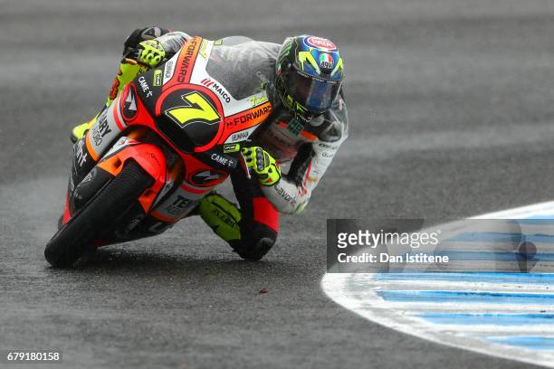 Lorenzo Baldassarri of Italy and the Forward Racing Team rides during free practice for Moto2 at Circuito de Jerez on May 5, 2017 in Jerez de la...