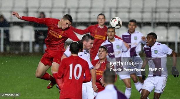 Liverpool's Lloyd Jones has a header on goal in the FA Cup Youth game at Langtree Park, St Helens.