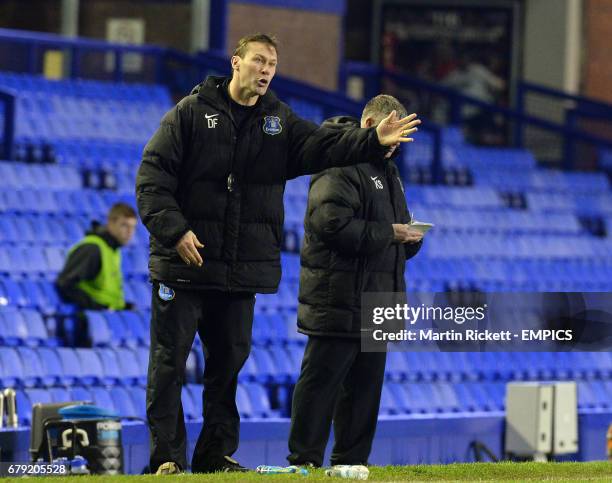 Everton Under 18 coach Duncan Ferguson and manager Kevin Sheedy on the touchline