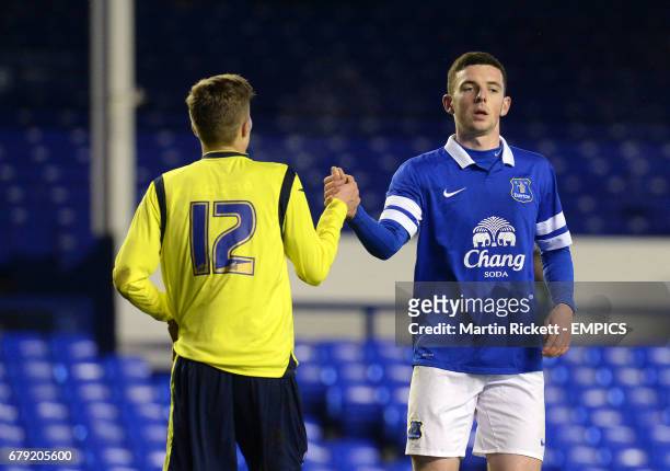 Everton's Curtis Langton greets Birmingham City's Sam Deadfield after the final whistle