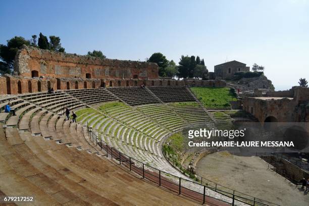 Picture shows the Greek theatre of Taormina on February 15, 2017. The small Sicilian city of Taormina will host the next summit of the heads of the...
