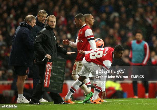 Arsenal substitute Gedion Zelalem comes onto the field of play, replacing team-mate Kieran Gibbs