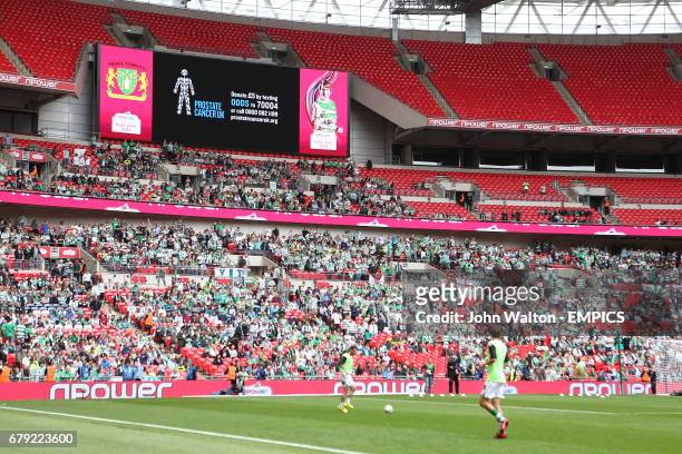Prostate Cancer UK advert is shown on the big screen at Wembley Stadium