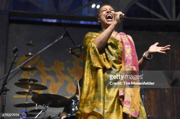 Lisa Fischer of Ms. Lisa Fischer and Grand Baton performs during the 2017 New Orleans Jazz & Heritage Festival at Fair Grounds Race Course on May 4,...