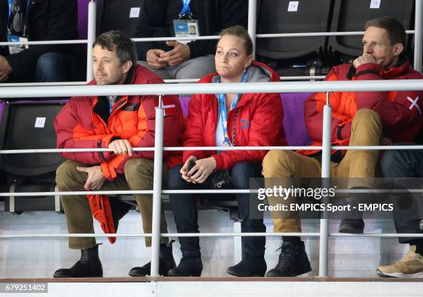 Denmark's Crown Prince Frederick watches the Curling Round Robin match against Great Britain