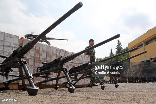 Heavy machine guns distributed by United States Army are seen during the handover ceremony in Lebanon, Beirut on May 5, 2017.