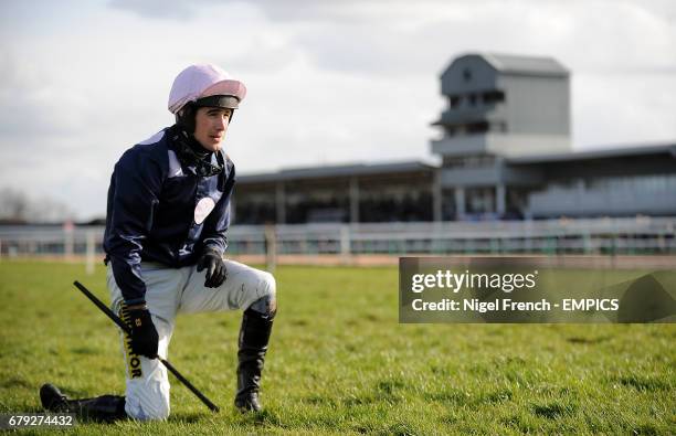 Ryan Mania looks on dejected after falling at the last fence while in the lead on Green Wizard in The totepool.com Best Odds On Irish Lotto Handicap...