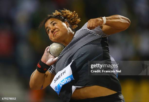 Brittany Smith of the United States competes in the Women's Shot Put during the Doha - IAAF Diamond League 2017 at the Qatar Sports Club on May 5,...