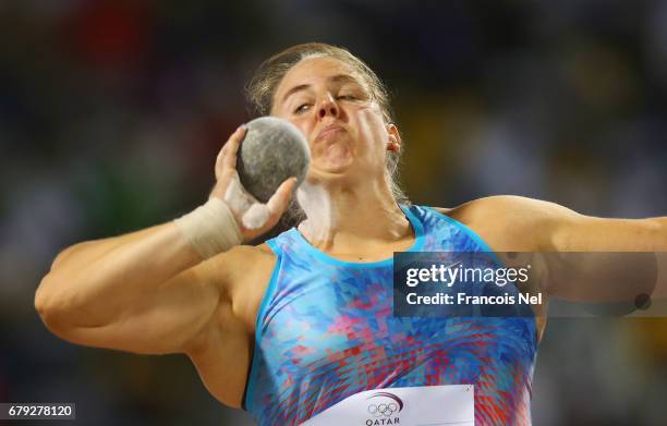 Anita Maron of Hungary competes in the Women's Shot Put during the Doha - IAAF Diamond League 2017 at the Qatar Sports Club on May 5, 2017 in Doha,...