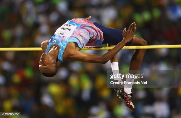 Mohamat Allamine Hamdi of Qatar competes in the Men's High Jump during the Doha - IAAF Diamond League 2017 at the Qatar Sports Club on May 5, 2017 in...