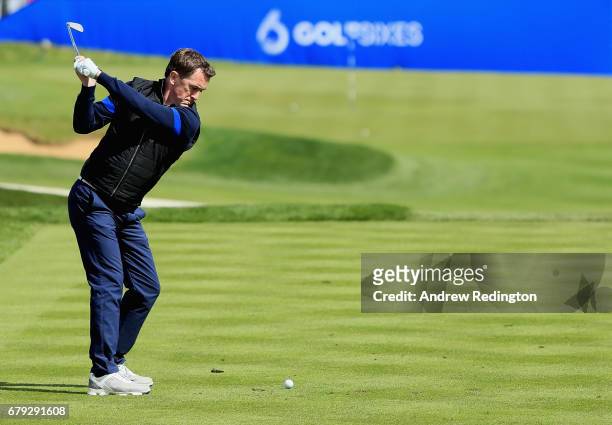 McCoy, former horse-racing jockey, in action during the Pro Am event prior to the start of GolfSixes at The Centurion Club on May 5, 2017 in St...