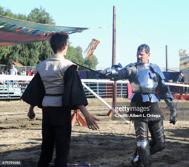 Knights in hand to hand combat at the 55th Annual Renaissance Pleasure Faire held on April 29, 2017 in Irwindale, California.