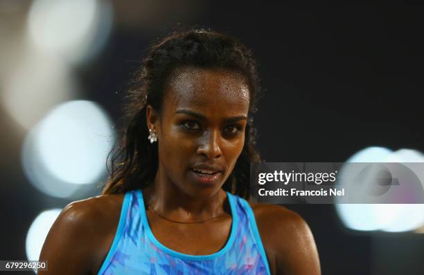 Genzebe Dibaba of Ethiopia looks on after the Women's 800 metres during the Doha - IAAF Diamond League 2017 at the Qatar Sports Club on May 5, 2017...