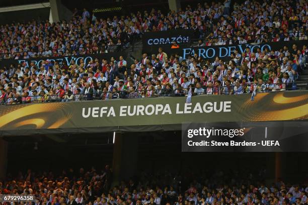 The Celta Vigo supporters enjoy the atmosphere during the UEFA Europa League, semi final first leg match, between Celta Vigo and Manchester United at...