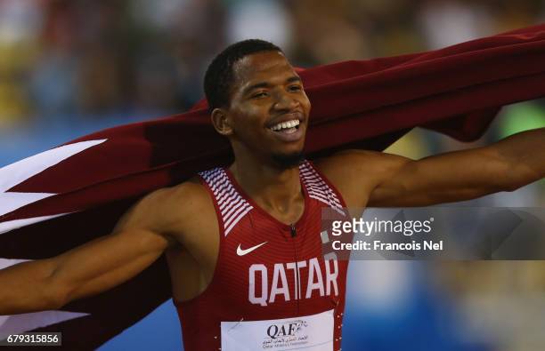 Abderrahman Samba of Qatar celebrates victory after the Men's 400 metre hurdles during the Doha - IAAF Diamond League 2017 at the Qatar Sports Club...