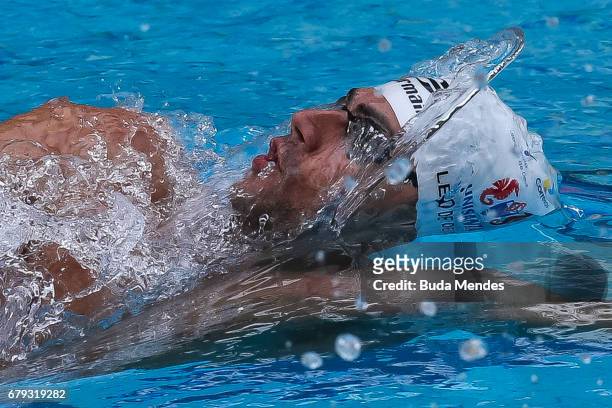 Leonardo de Deus of Brazil competes in the Men's 200m backstroke heats during Maria Lenk Swimming Trophy 2017 - Day 4 at Maria Lenk Aquatics Centre...