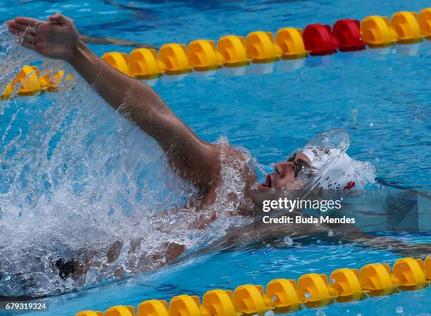 Leonardo de Deus of Brazil competes in the Men's 200m backstroke heats during Maria Lenk Swimming Trophy 2017 - Day 4 at Maria Lenk Aquatics Centre...