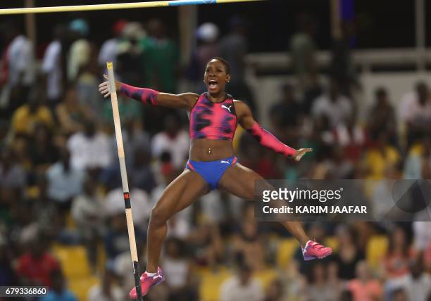 Cuba's Yarisley Silva competes in the women's pole vault during the Diamond League athletics competition at the Suhaim bin Hamad Stadium in Doha, on...