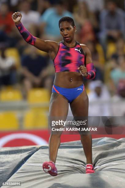 Cuba's Yarisley Silva competes in the women's pole vault during the Diamond League athletics competition at the Suhaim bin Hamad Stadium in Doha, on...
