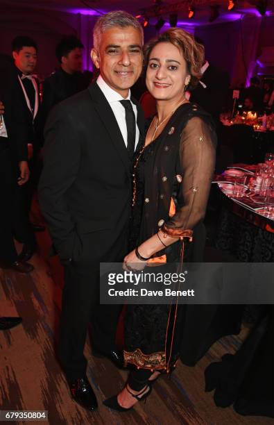 Mayor of London Sadiq Khan and Saadiya Khan attend The Asian Awards at Hilton Park Lane on May 5, 2017 in London, England.