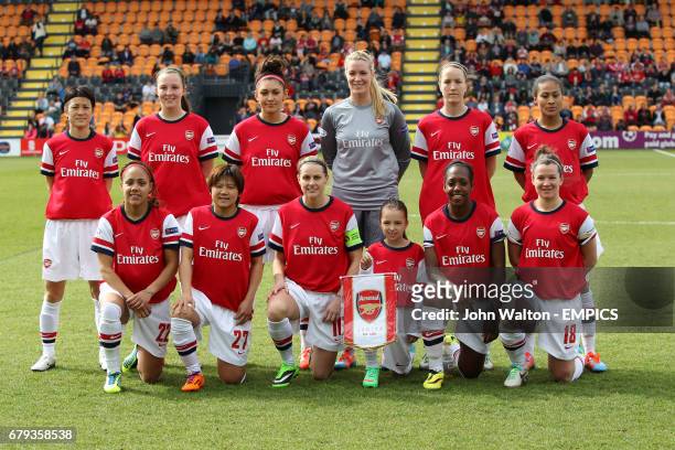 Arsenal Ladies Top Row Yukari Kinga, Caroline Weir, Jade Bailey, Goalkeeper Emma Byrne, Casey Stoney and Rachel Yankey. Bottom Row Alex Scott,...