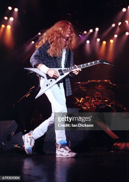 Dave Mustaine of Megadeth performing on stage at Hammersmith Odeon, London, 30 September 1992.