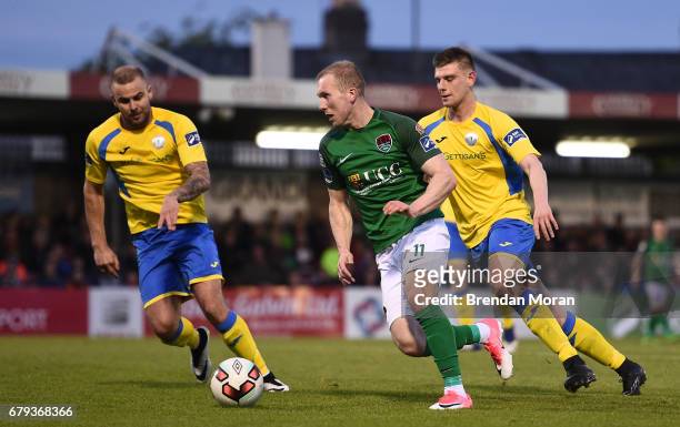 Cork , Ireland - 5 May 2017; Stephen Dooley of Cork City in action against Damien McNulty, left, and Killian Cantwell of Finn Harps during the SSE...