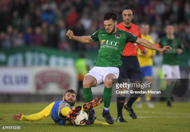 Cork , Ireland - 5 May 2017; Jimmy Keohane of Cork City is tackled by Paddy McCourt of Finn Harps during the SSE Airtricity League Premier Division...
