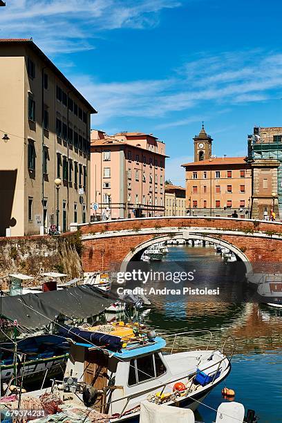 canal in venezia quarter, livorno, italy - livorno stock pictures, royalty-free photos & images