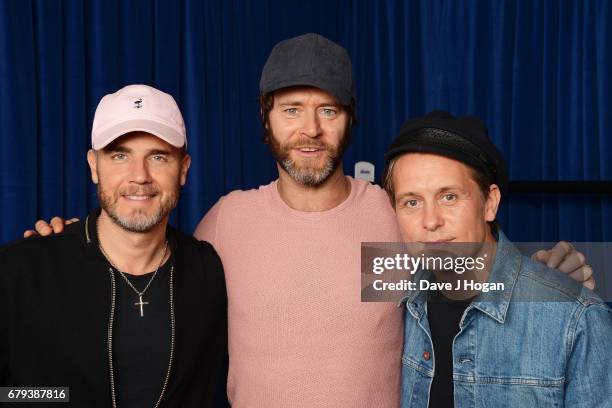 Gary Barlow, Howard Donald and Mark Owen of Take That at the opening night of Wonderland Live 2017 at Genting Arena on May 5, 2017 in Birmingham,...
